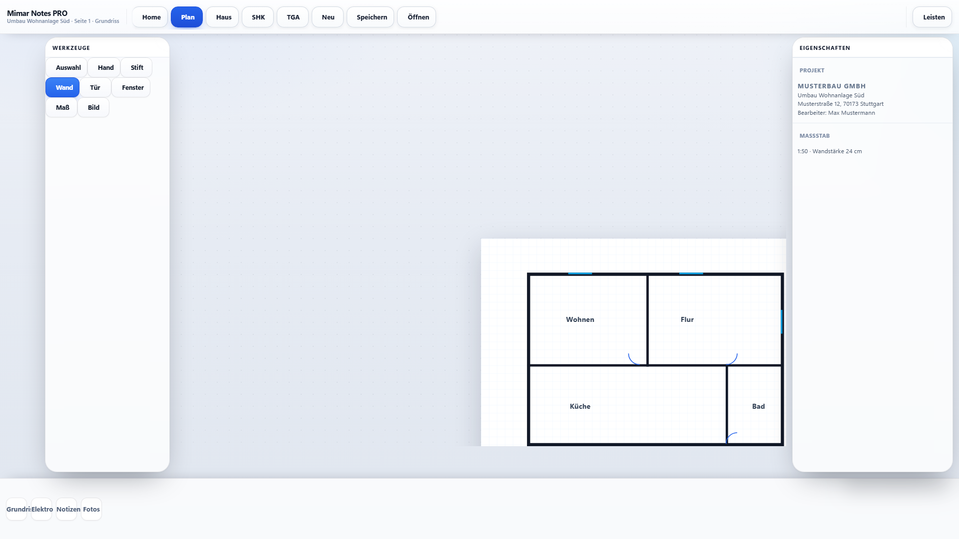 Beispiel Grundriss in Mimar Notes Pro